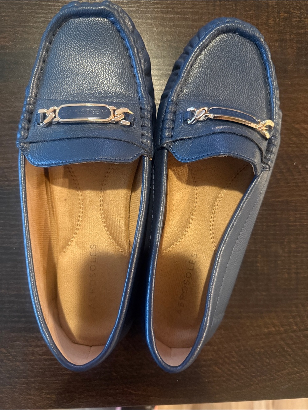 Aeropostale Navy Blue Slip-On Loafers with Gold Accent